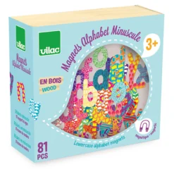 Coffret de magnets en bois, 81 lettres minuscules