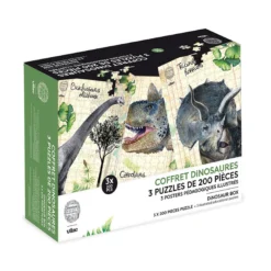 Coffret de 3 puzzles dinosaures avec posters
