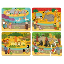 Coffret de 4 puzzles en bois, Les animaux du zoo - Mélusine Allirol