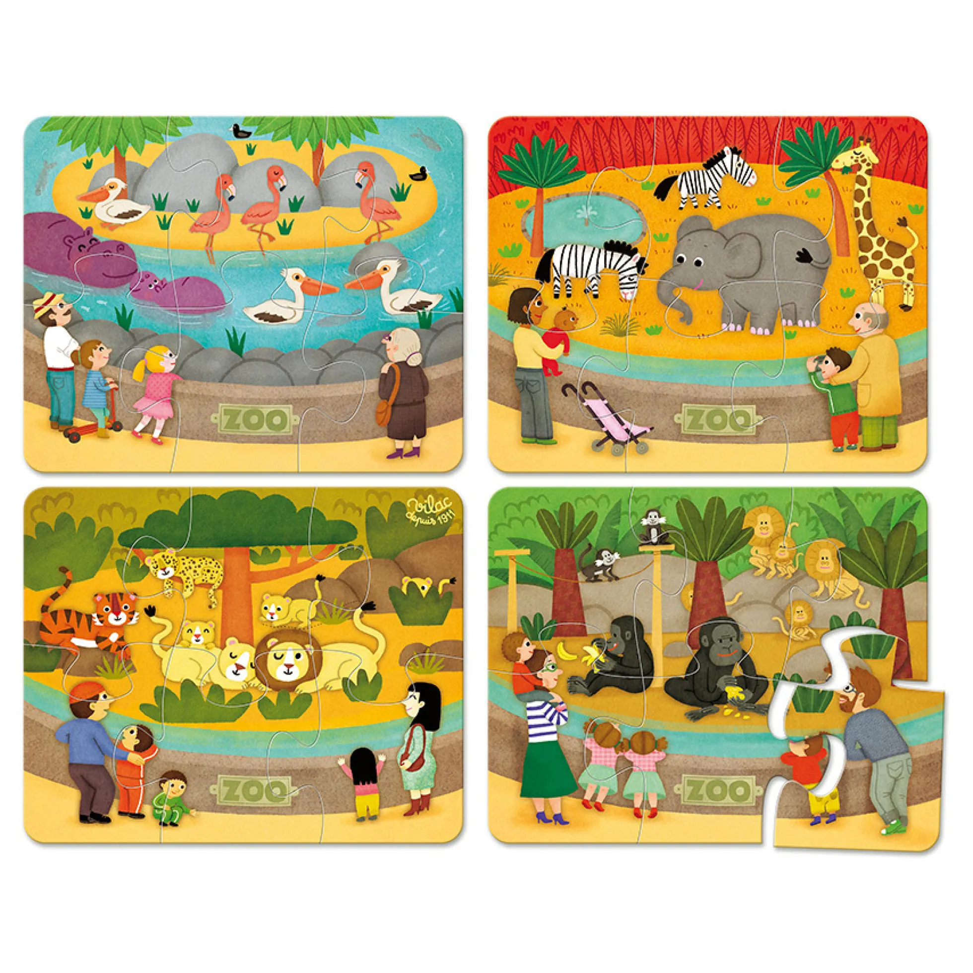 Coffret de 4 puzzles en bois, Les animaux du zoo - Mélusine Allirol