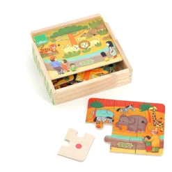 Coffret de 4 puzzles en bois, Les animaux du zoo - Mélusine Allirol