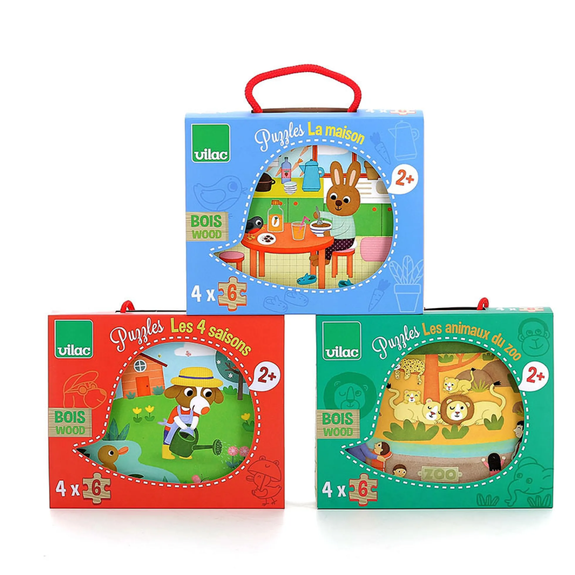 Coffret de 4 puzzles en bois, Les animaux du zoo - Mélusine Allirol