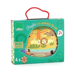 Coffret de 4 puzzles en bois, Les animaux du zoo - Mélusine Allirol