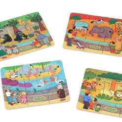 Coffret de 4 puzzles en bois, Les animaux du zoo - Mélusine Allirol