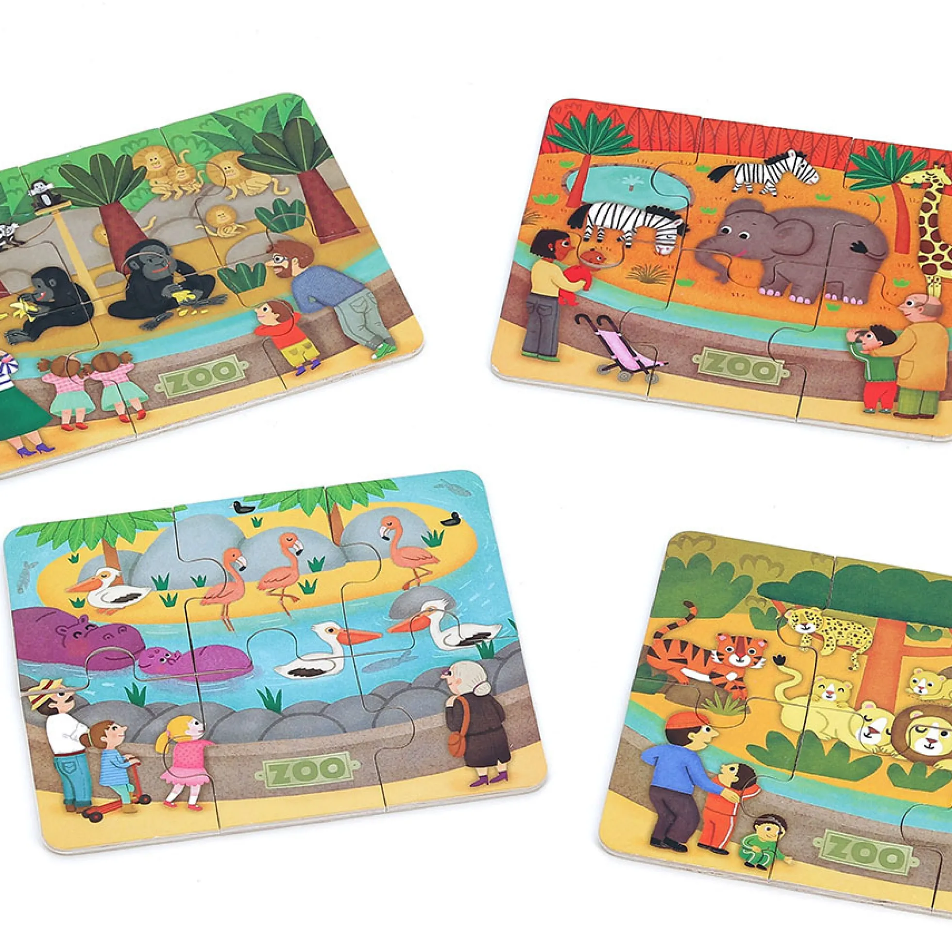 Coffret de 4 puzzles en bois, Les animaux du zoo - Mélusine Allirol