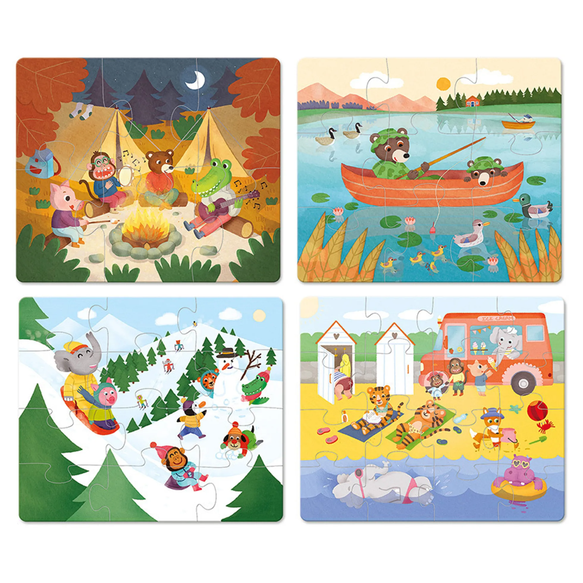 Coffret de 4 puzzles évolutifs en bois, Les vacances - Mélusine Allirol