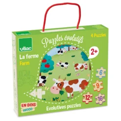 Coffret de 4 puzzles évolutifs en bois, La ferme - Mélusine Allirol