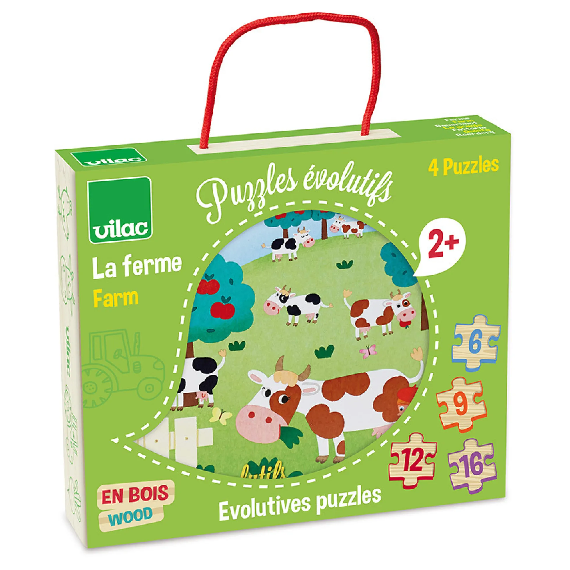 Coffret de 4 puzzles évolutifs en bois, La ferme - Mélusine Allirol