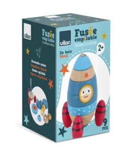 Empilable surprise Fusée en bois, jouet d’éveil