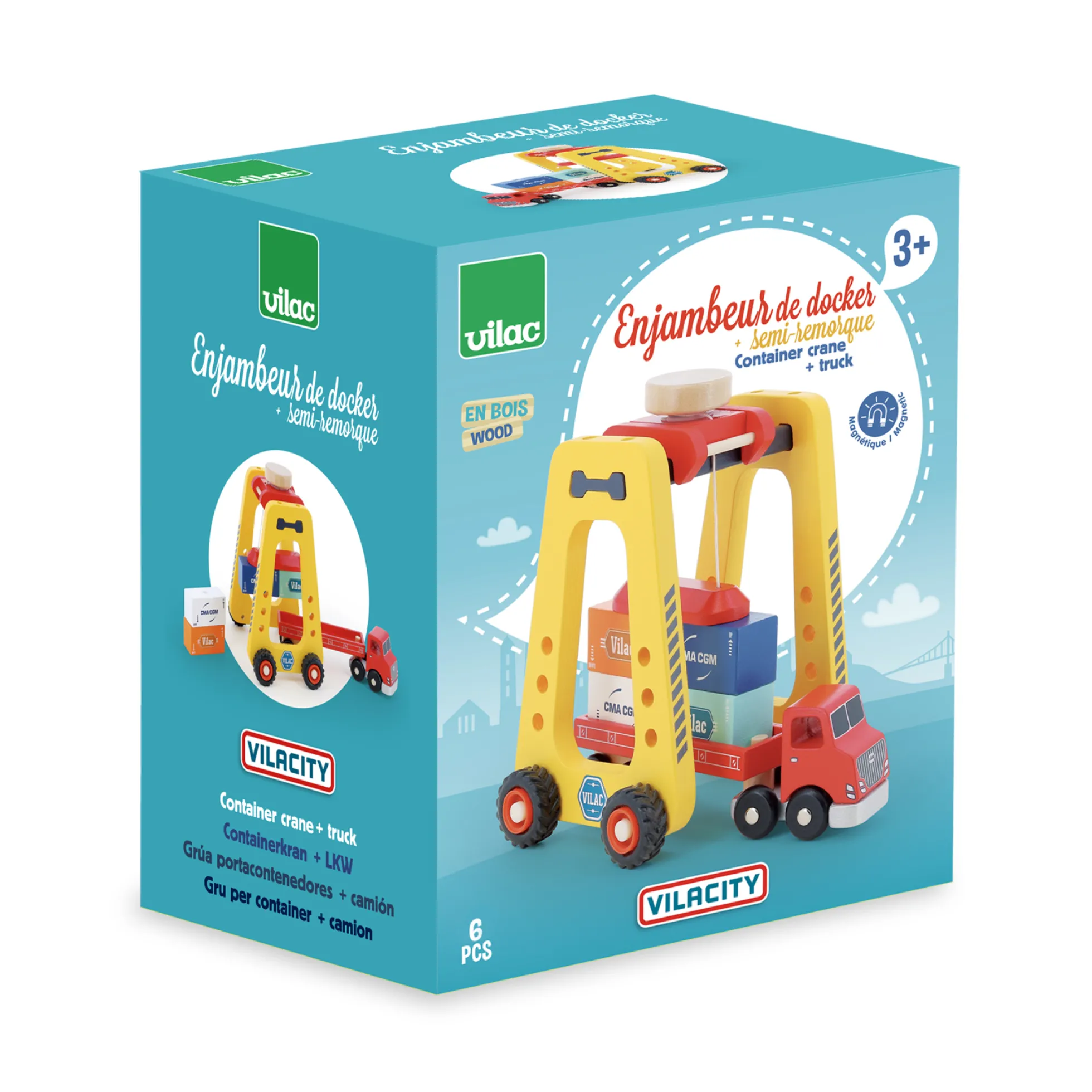 Enjambeur porte-containers magnétique en bois