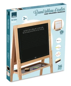 Grand tableau sur pied en bois, double face craie et feutre effaçable