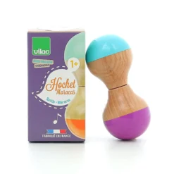 Hochet du Jura en bois, Turquoise et violet