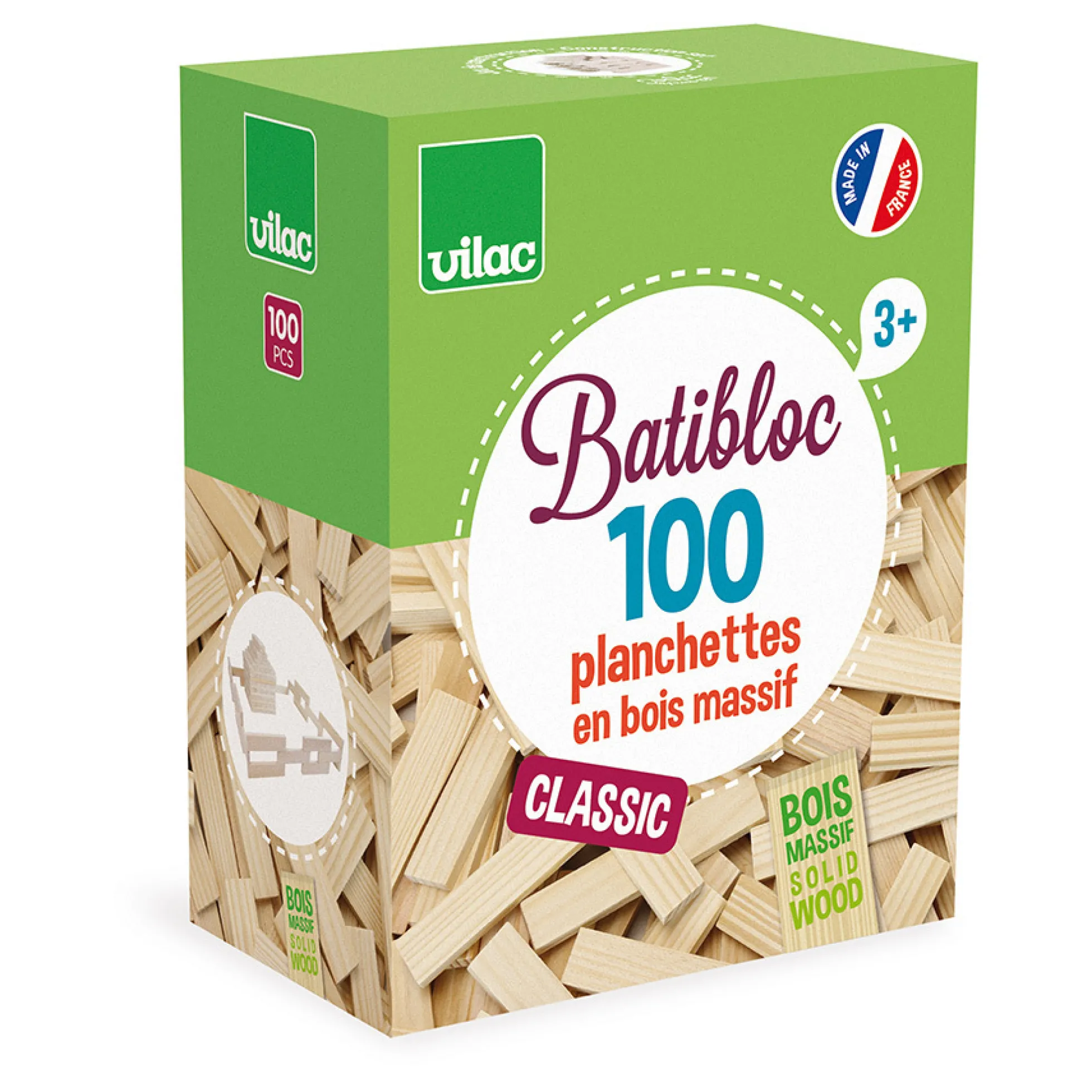 Jeu de construction en bois, Batibloc Classic 100 planchettes
