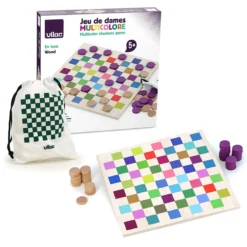 Jeu de dames multicolore en bois