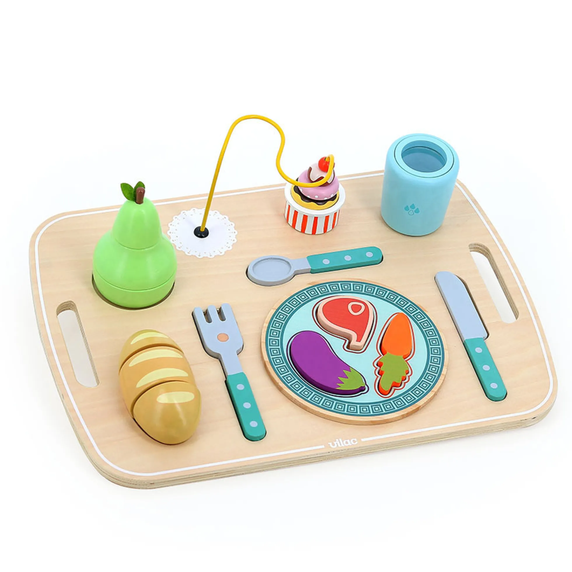 Jeu d’éveil en bois, Plateau repas multi-activités