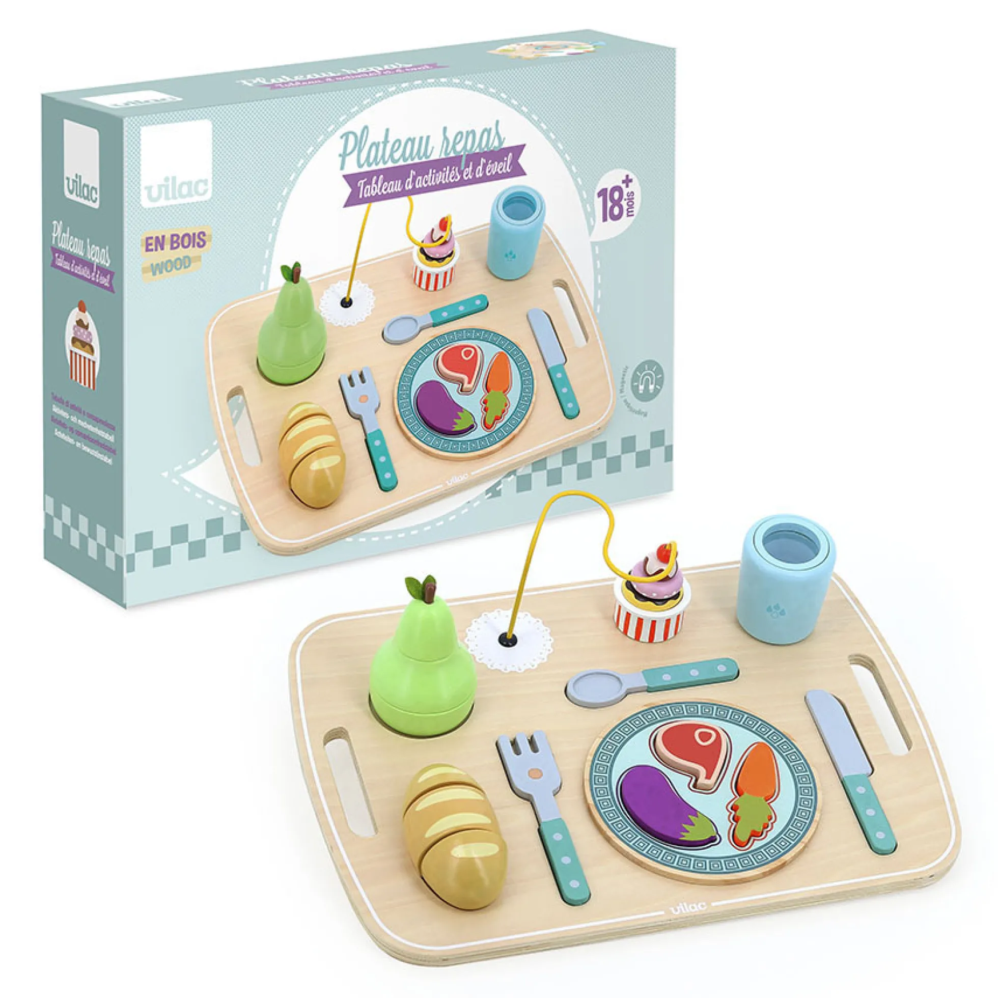 Jeu d’éveil en bois, Plateau repas multi-activités