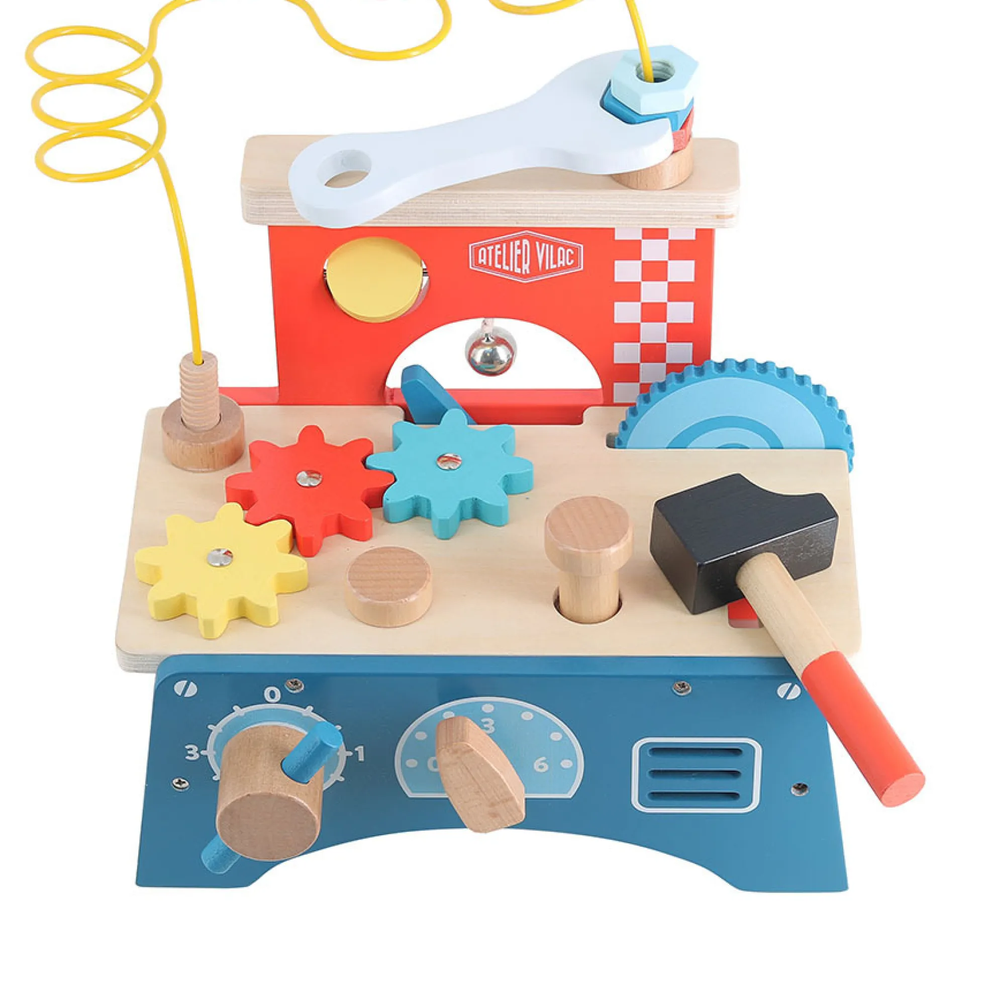 Jeu d’éveil en bois, Établi multi-activités