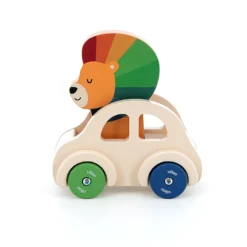 Jeu d’éveil en bois, Voiture klaxon Le lion - Andy Westface