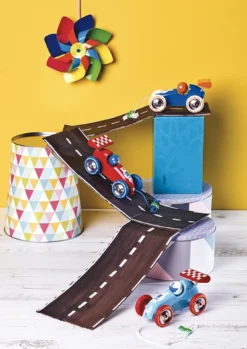 Jouet à tirer, Voiture de course - Turquoise-rouge