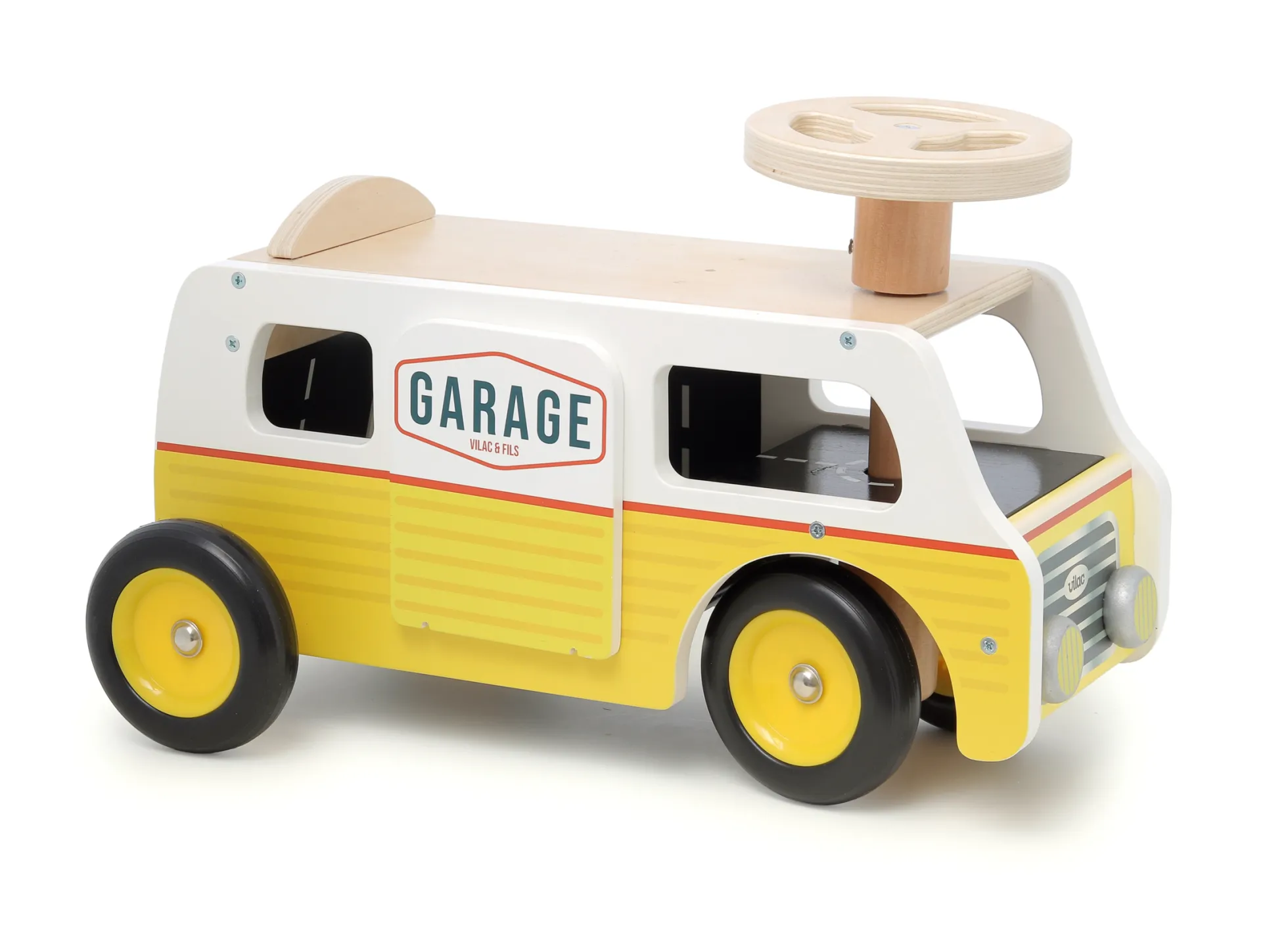 Porteur Van-garage en bois – avec rampes et voitures