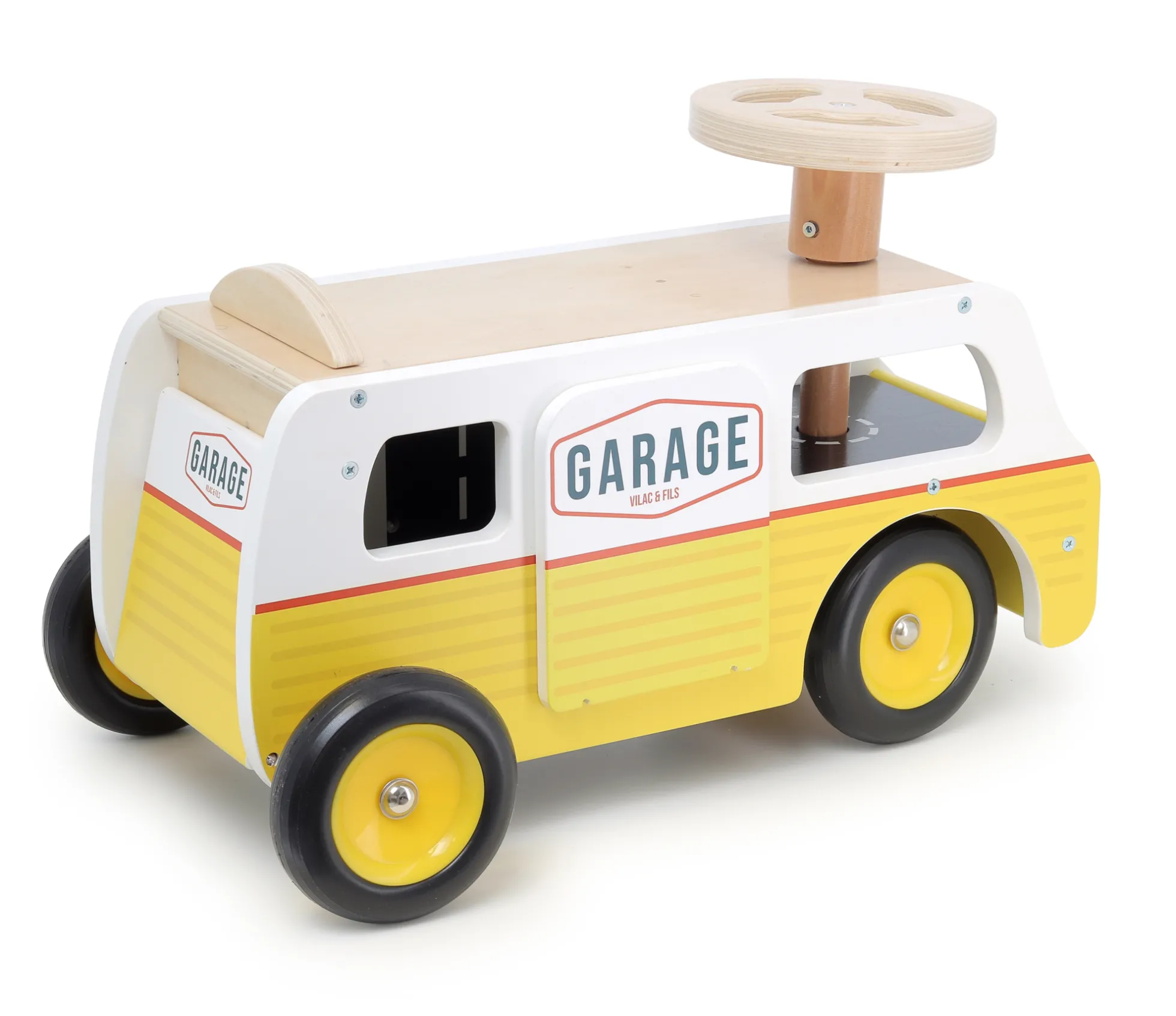 Porteur Van-garage en bois – avec rampes et voitures