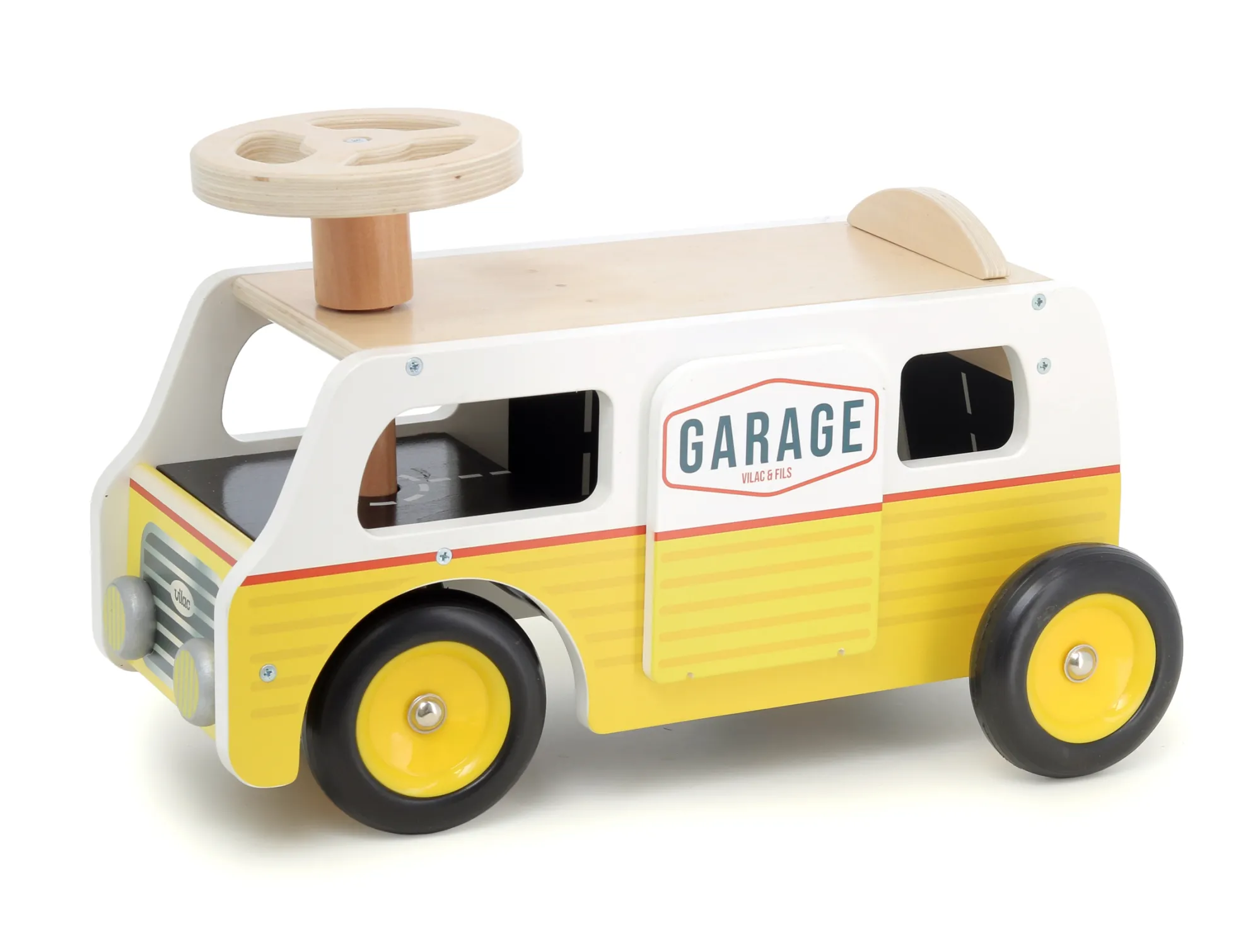 Porteur Van-garage en bois – avec rampes et voitures