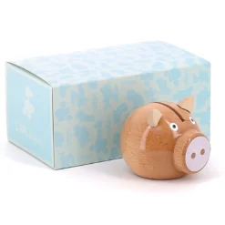 Tirelire cochon bois naturel-blanc