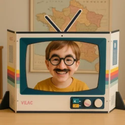 Télévision vintage en bois, jeu d’imitation et d’expression